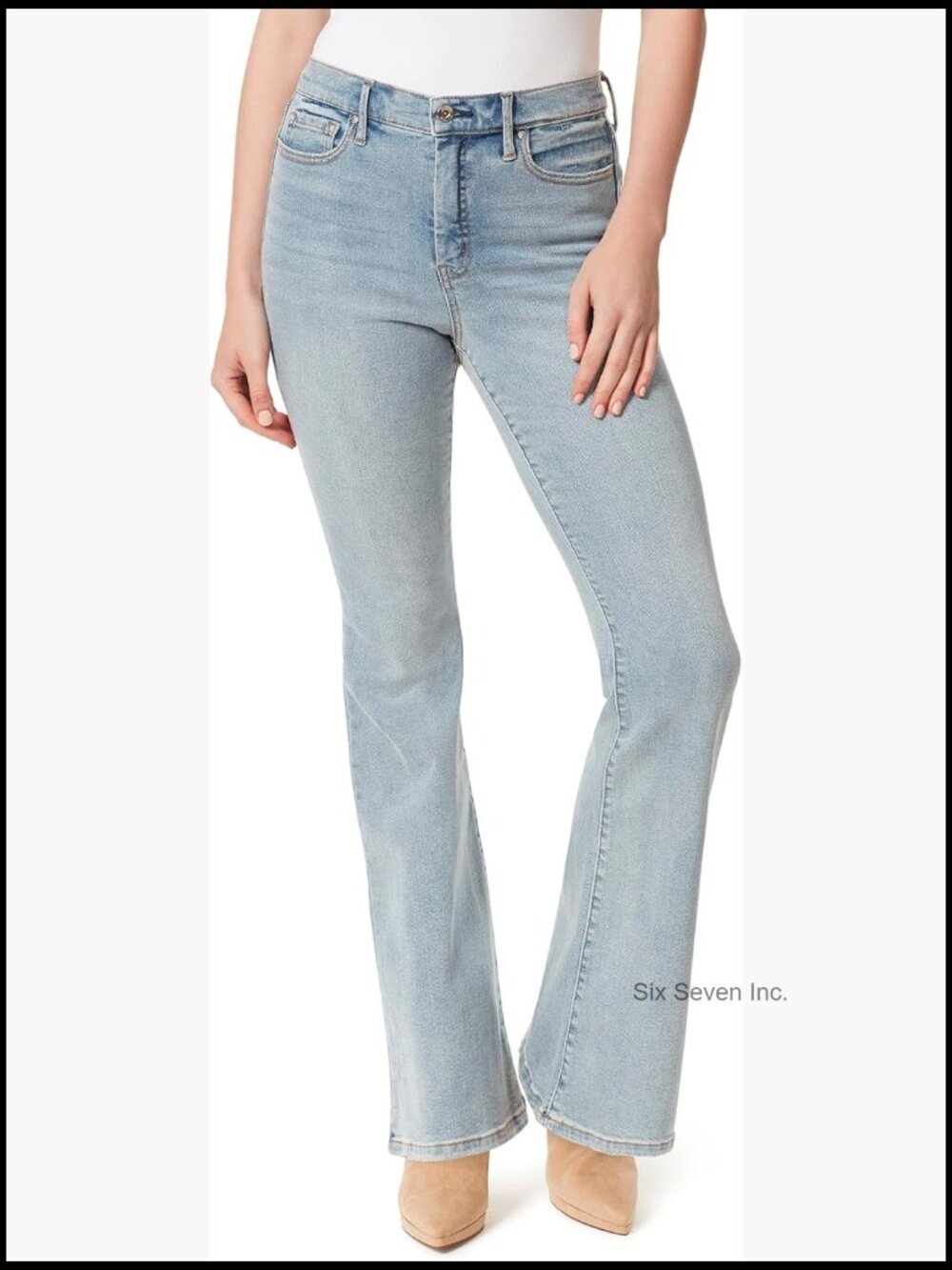 High Rise Fitted Flare Jeans with Belt Loops and Pockets